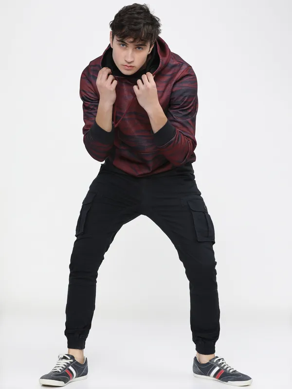 Highlander Men Red Hooded Pullover Sweatshirt