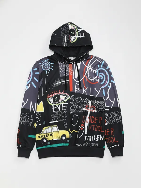 Highlander Men Black Hooded Pullover Sweatshirt