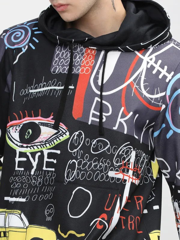 Highlander Men Black Hooded Pullover Sweatshirt