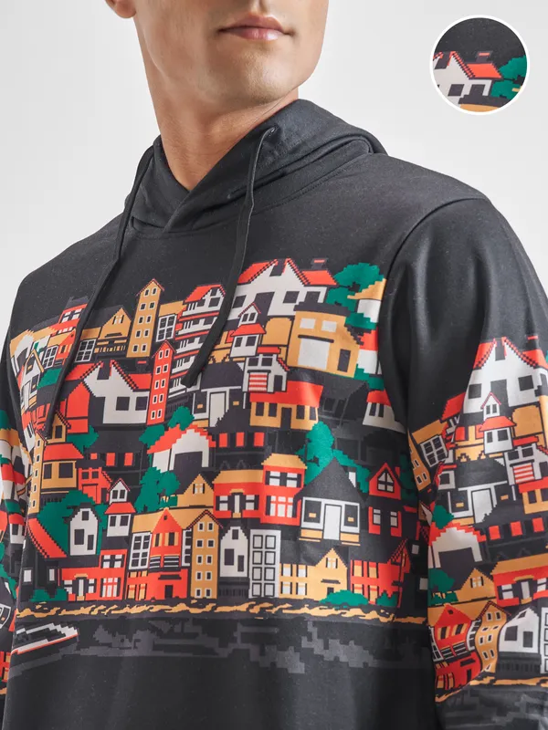 Highlander Men Black Hooded Pullover Sweatshirt