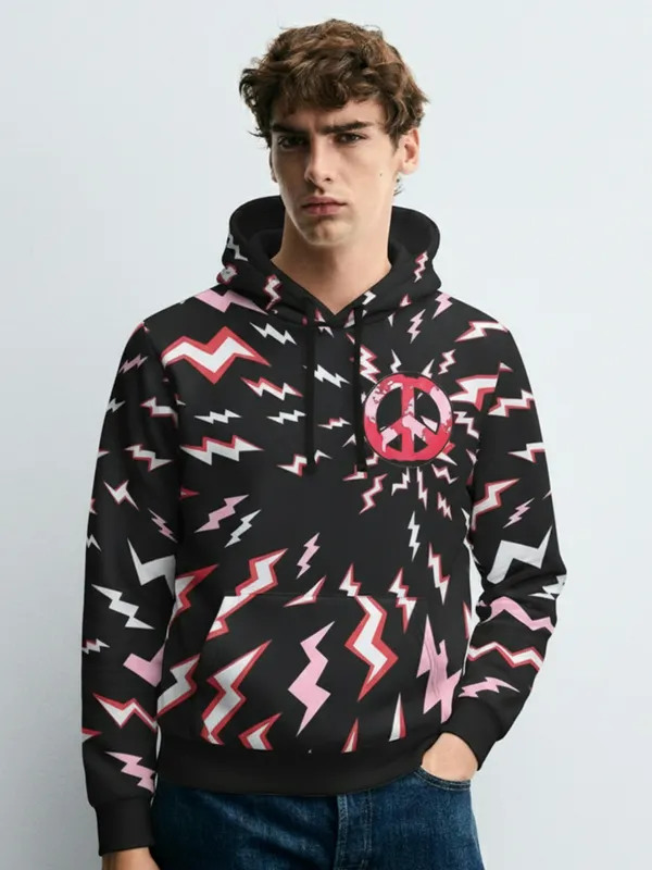 Highlander Men Black Hooded Pullover Sweatshirt