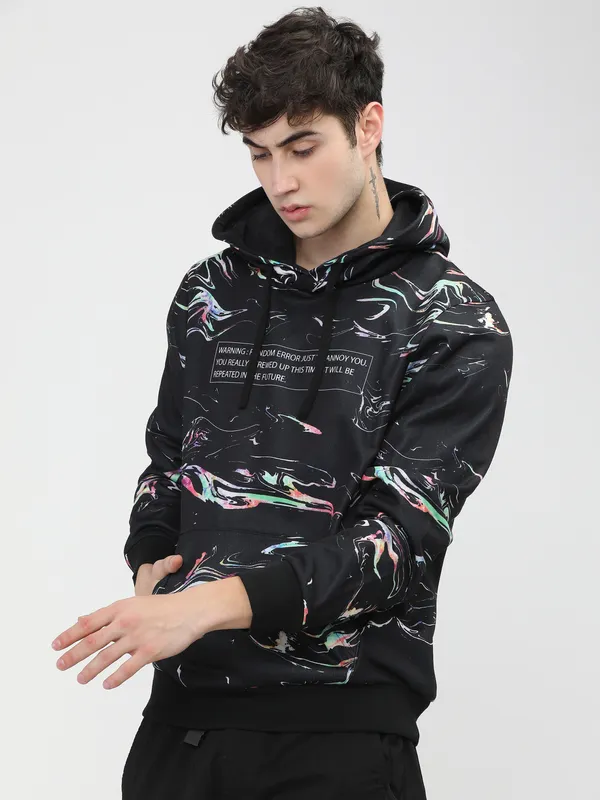 Highlander Men Black Hooded Pullover Sweatshirt