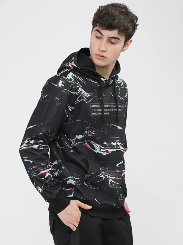 Highlander Men Black Hooded Pullover Sweatshirt