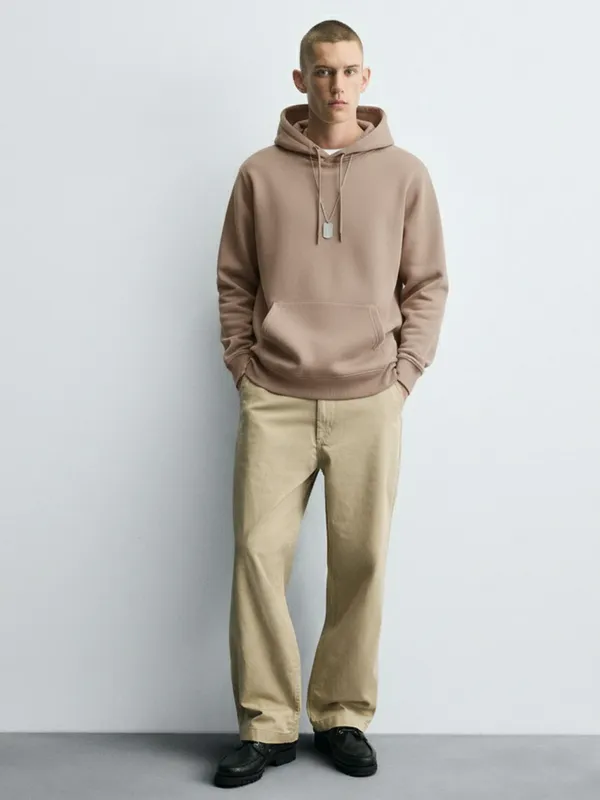 Highlander Men Beige Hooded Pullover Sweatshirt