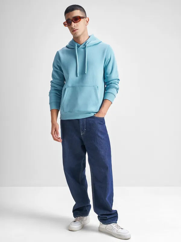 Highlander Men Blue Hooded Pullover Sweatshirt