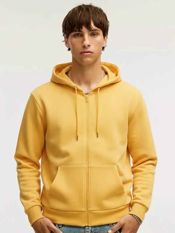 Highlander Men Yellow Hooded Front-Open Sweatshirt