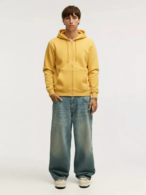 Highlander Men Yellow Hooded Front-Open Sweatshirt