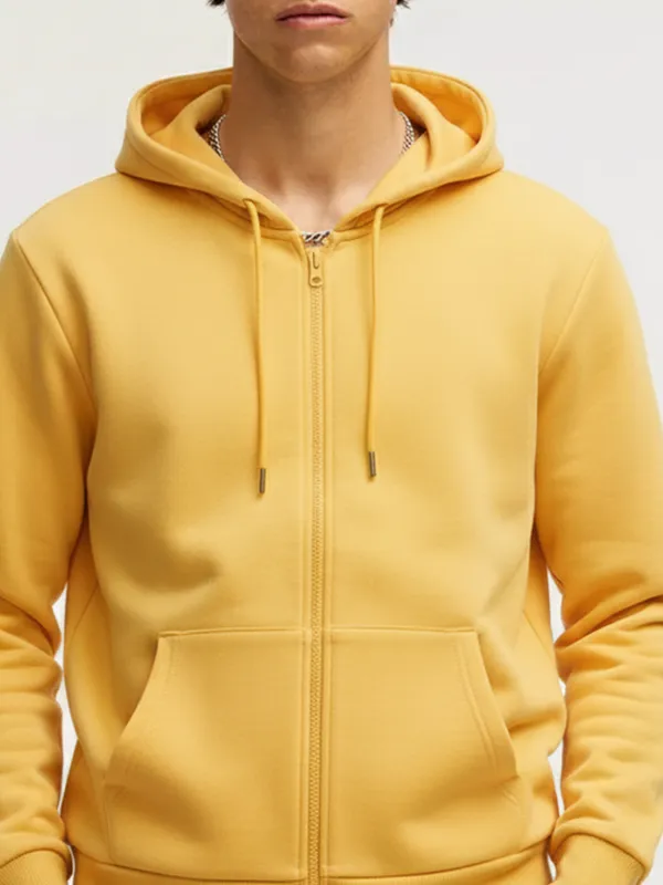Highlander Men Yellow Hooded Front-Open Sweatshirt