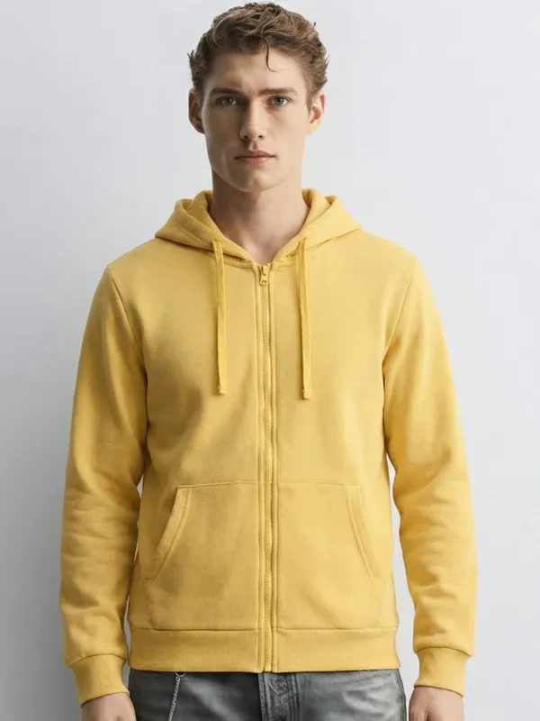 Highlander Men Yellow Hooded Front-Open Sweatshirt