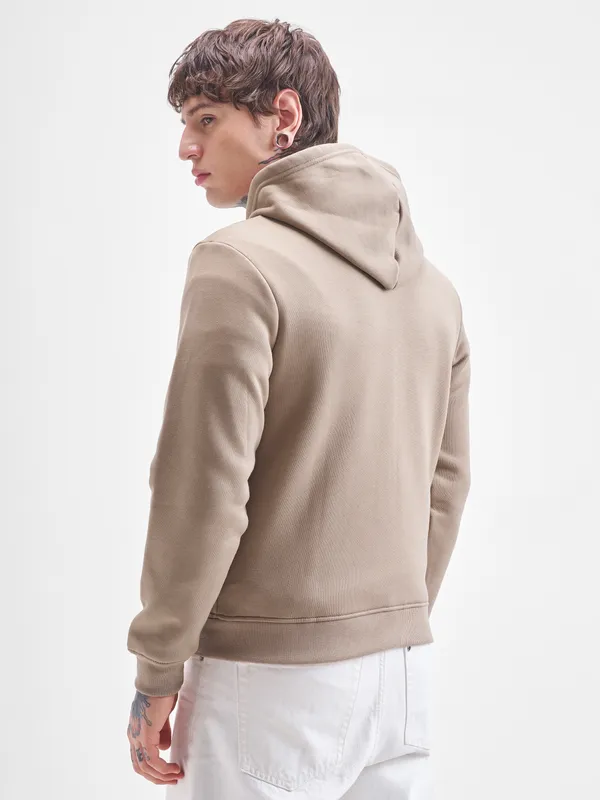 Highlander Men Beige Hooded Front-Open Sweatshirt