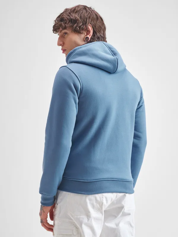 Highlander Men Blue Hooded Front-Open Sweatshirt