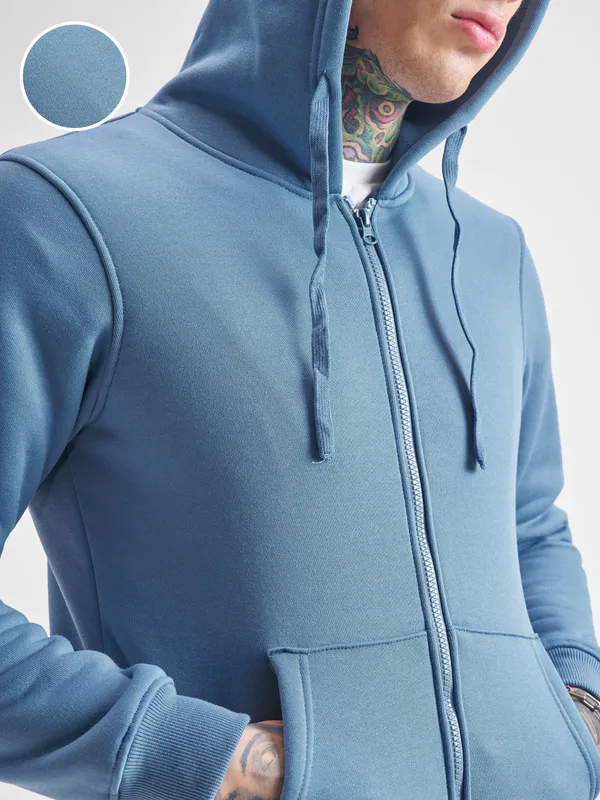 Highlander Men Blue Hooded Front-Open Sweatshirt