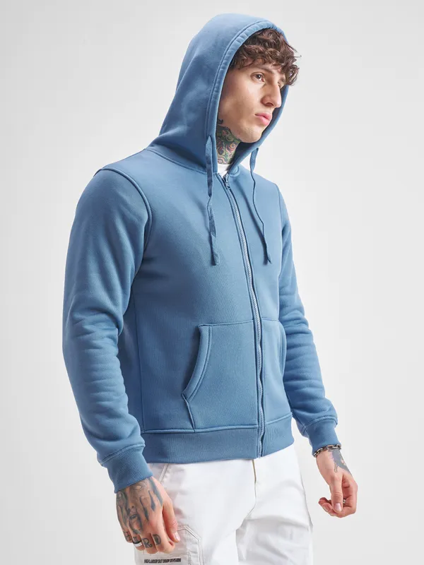 Highlander Men Blue Hooded Front-Open Sweatshirt