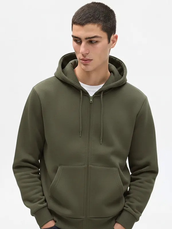 Highlander Men Olive Hooded Front-Open Sweatshirt