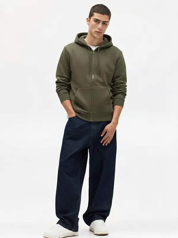 Highlander Men Olive Hooded Front-Open Sweatshirt