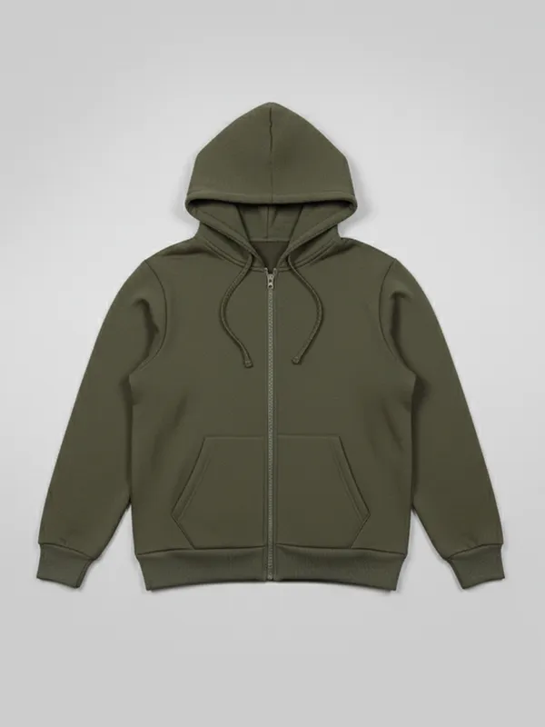 Highlander Men Olive Hooded Front-Open Sweatshirt