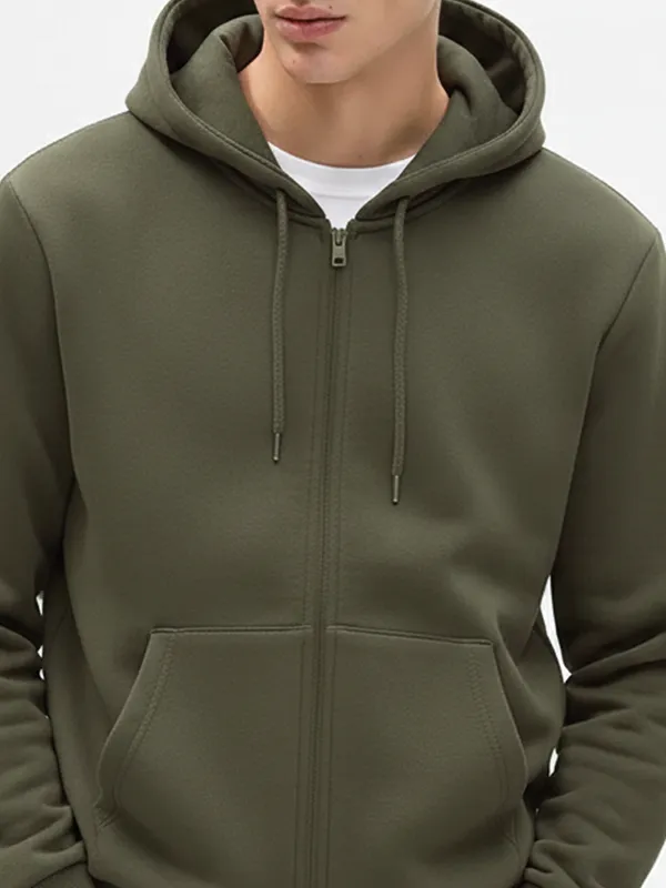 Highlander Men Olive Hooded Front-Open Sweatshirt