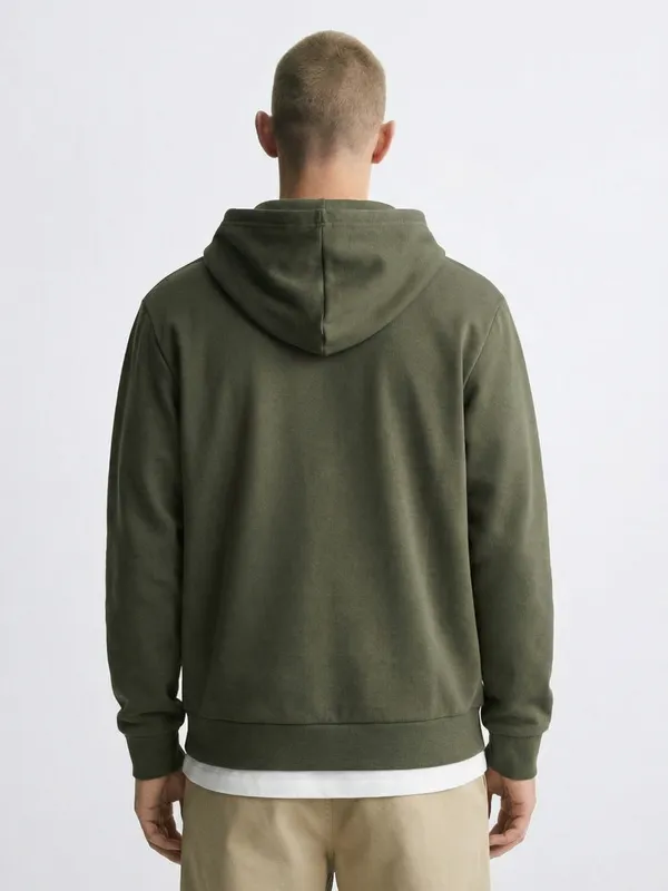 Highlander Men Olive Hooded Front-Open Sweatshirt