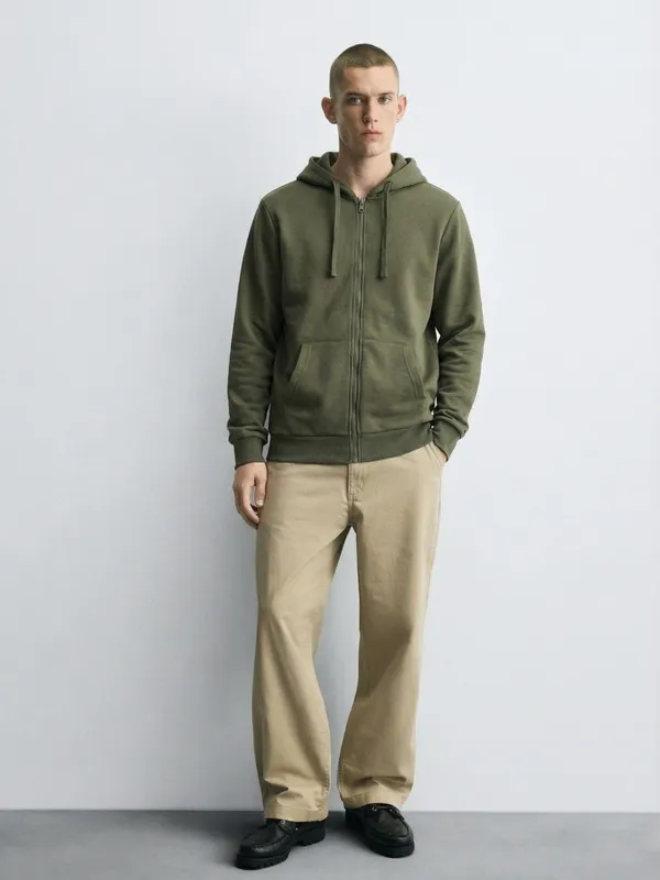 Highlander Men Olive Hooded Front-Open Sweatshirt