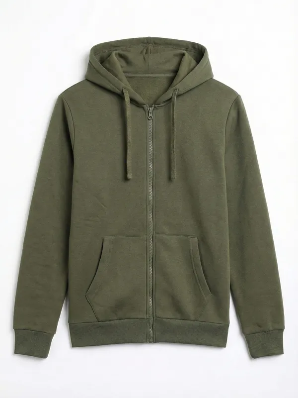 Highlander Men Olive Hooded Front-Open Sweatshirt