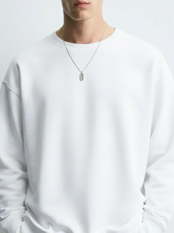 Highlander Men White Round Neck Pullover Sweatshirt
