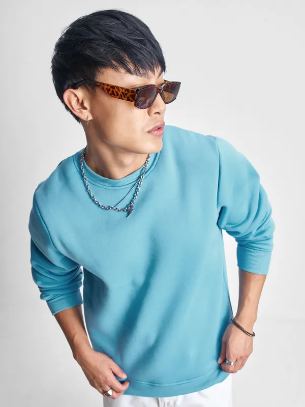 Highlander Men Blue Round Neck Pullover Sweatshirt