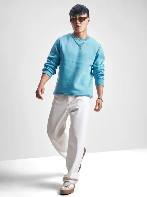 Highlander Men Blue Round Neck Pullover Sweatshirt