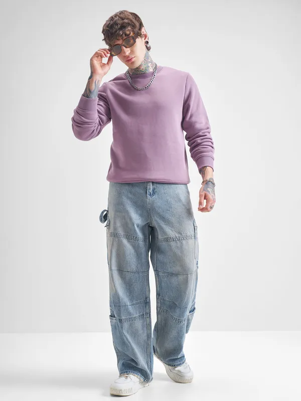 Highlander Men Purple Round Neck Pullover Sweatshirt