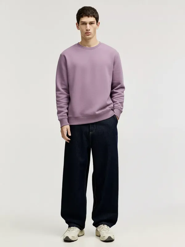 Highlander Men Purple Round Neck Pullover Sweatshirt