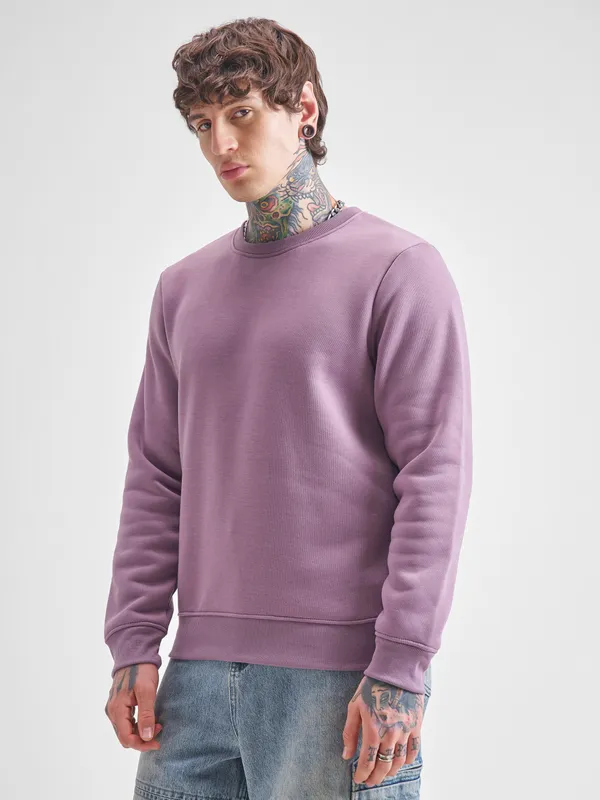 Highlander Men Purple Round Neck Pullover Sweatshirt