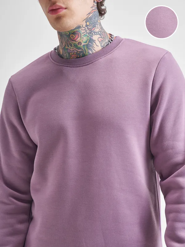 Highlander Men Purple Round Neck Pullover Sweatshirt