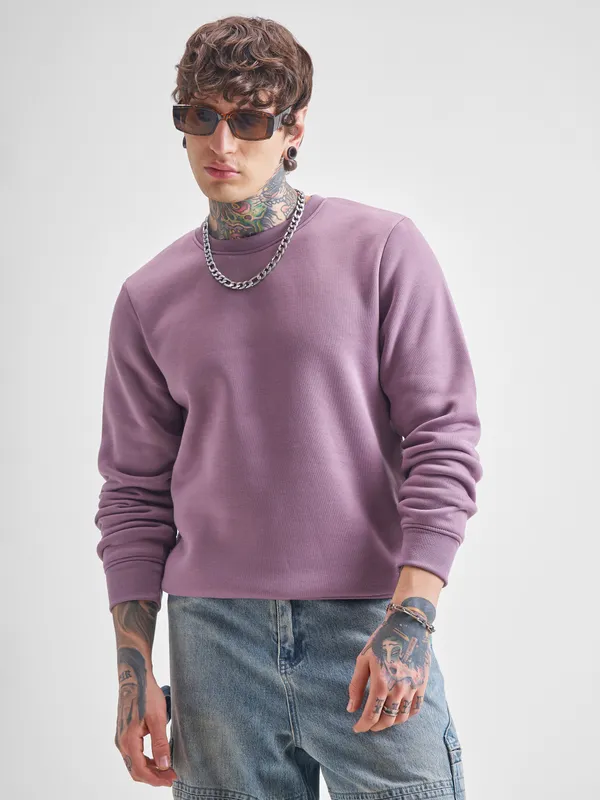 Highlander Men Purple Round Neck Pullover Sweatshirt