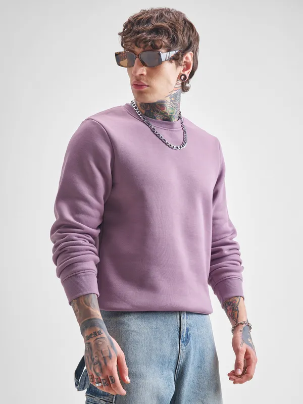 Highlander Men Purple Round Neck Pullover Sweatshirt