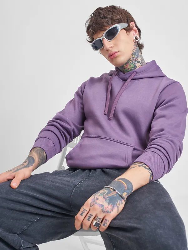 Men Solid Hoodie Sweatshirt