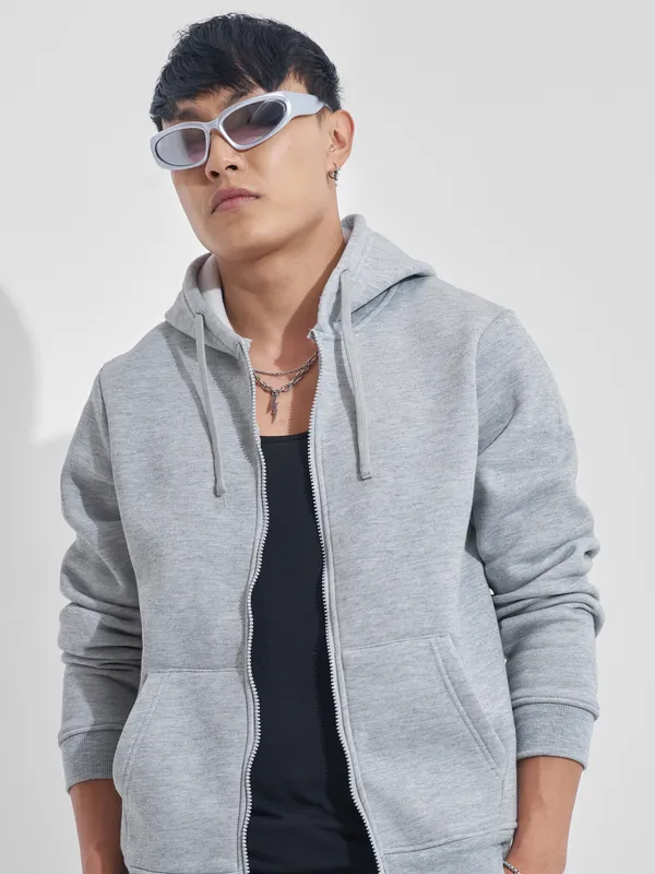 Highlander Men Grey Hooded Front-Open Sweatshirt