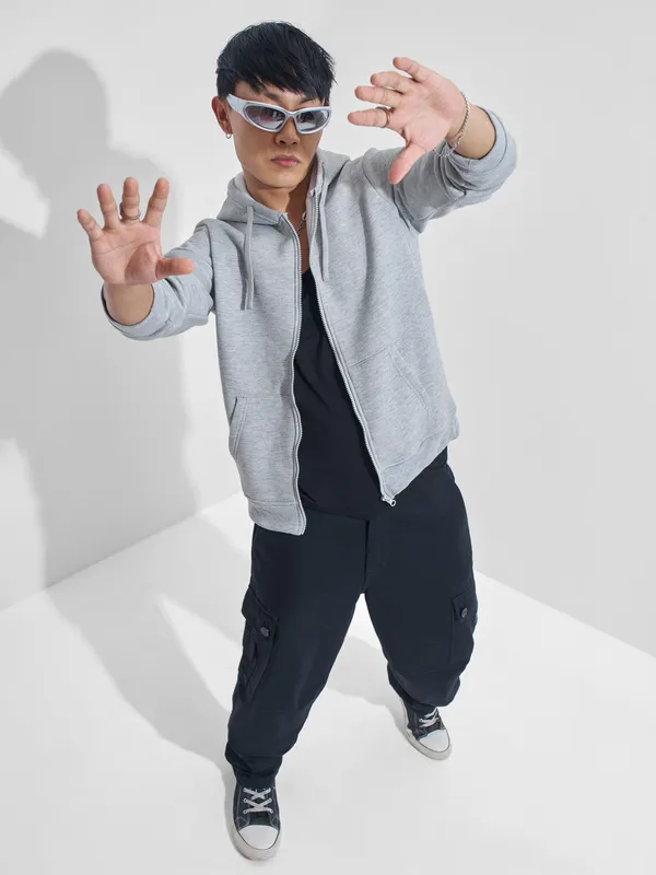 Highlander Men Grey Hooded Front-Open Sweatshirt