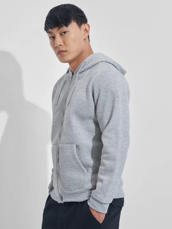Highlander Men Grey Hooded Front-Open Sweatshirt