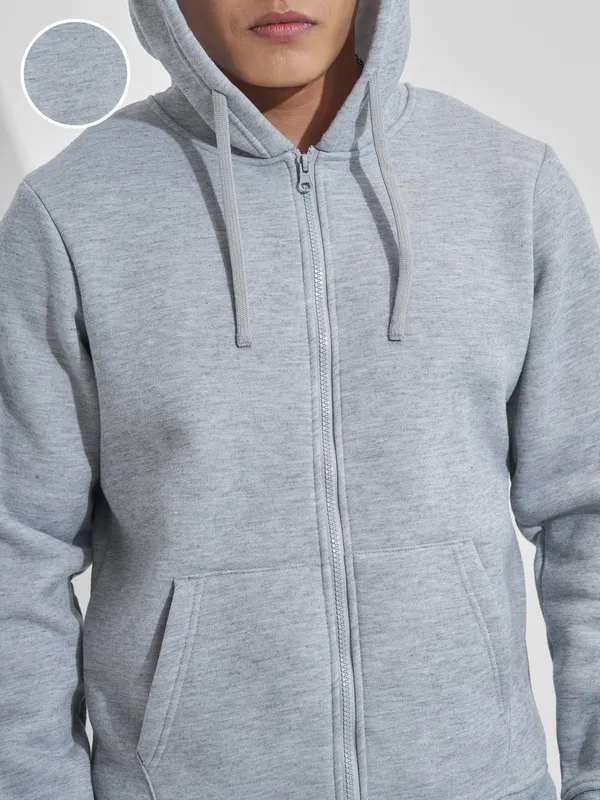 Highlander Men Grey Hooded Front-Open Sweatshirt