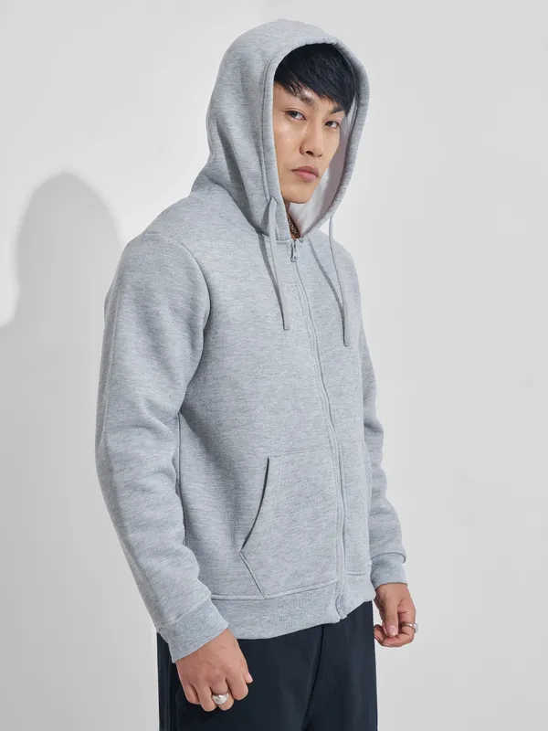 Highlander Men Grey Hooded Front-Open Sweatshirt