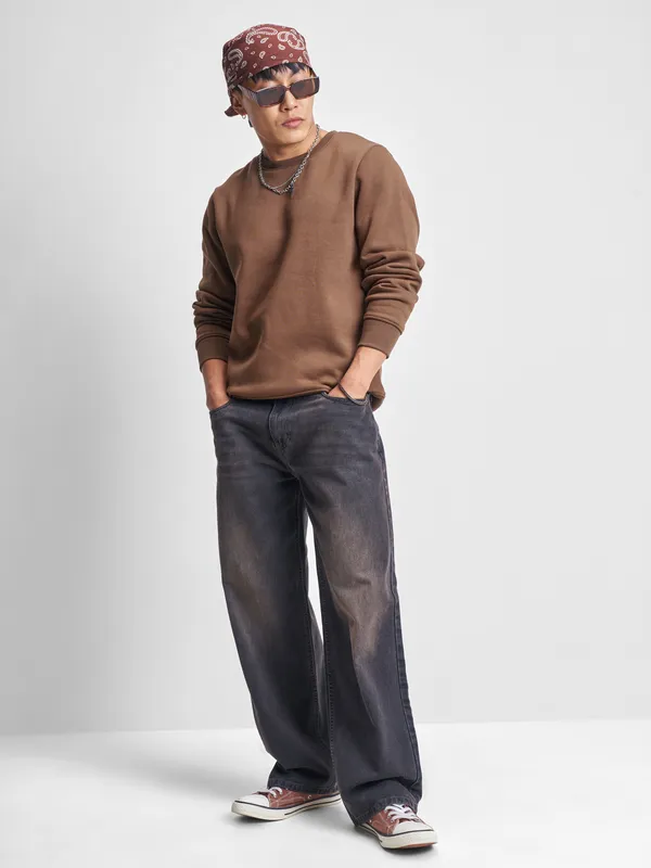 Highlander Men Brown Round Neck Pullover Sweatshirt