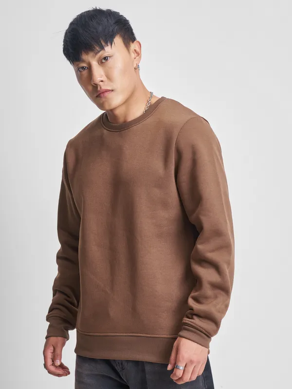 Highlander Men Brown Round Neck Pullover Sweatshirt