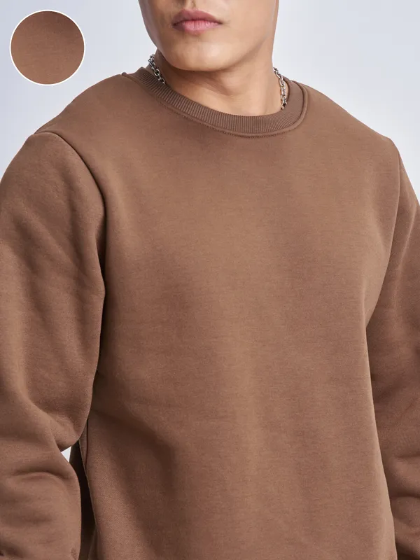 Highlander Men Brown Round Neck Pullover Sweatshirt