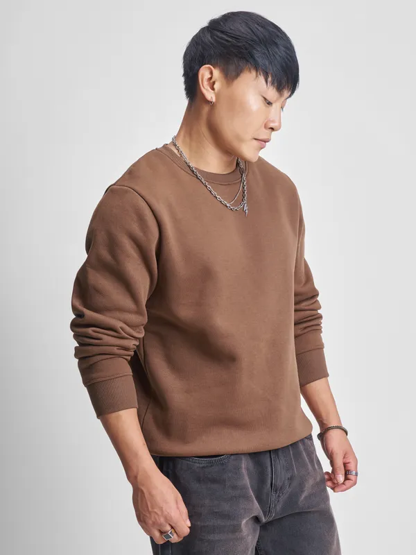 Highlander Men Brown Round Neck Pullover Sweatshirt