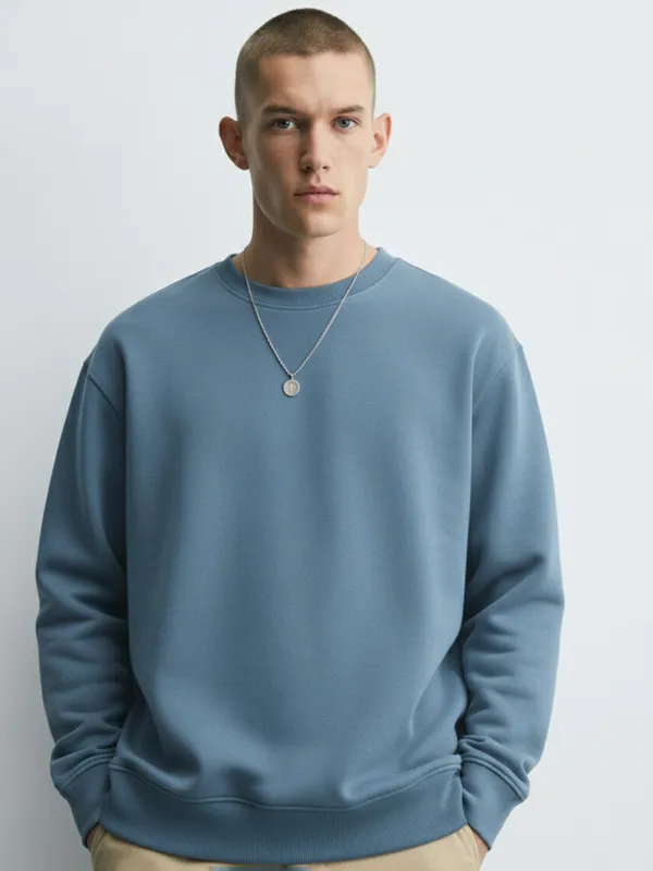 Highlander Men Blue Round Neck Pullover Sweatshirt