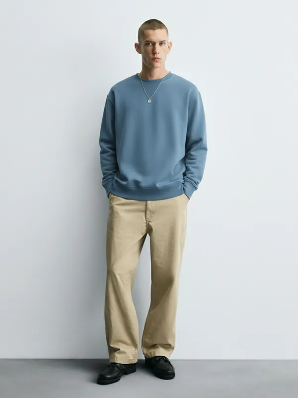 Highlander Men Blue Round Neck Pullover Sweatshirt