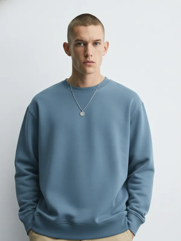 Highlander Men Blue Round Neck Pullover Sweatshirt