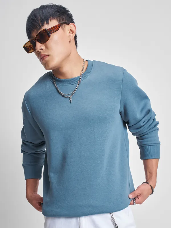 Highlander Men Blue Round Neck Pullover Sweatshirt