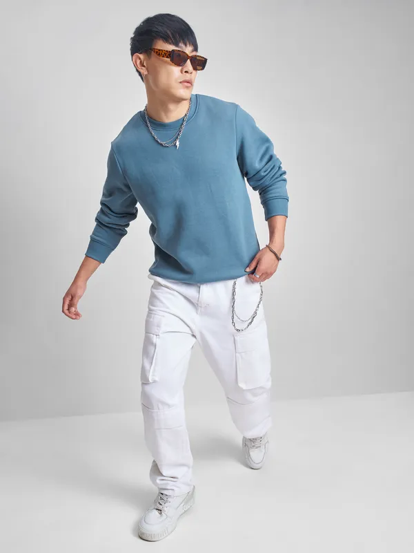 Highlander Men Blue Round Neck Pullover Sweatshirt