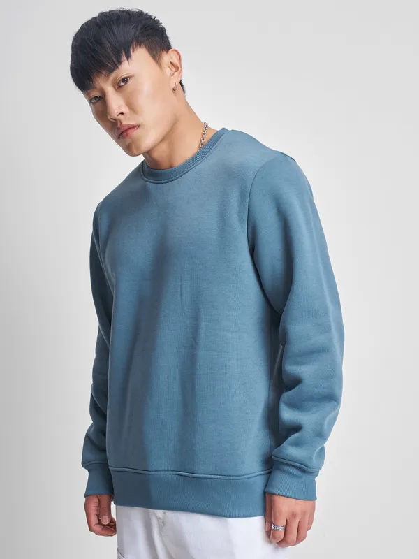 Highlander Men Blue Round Neck Pullover Sweatshirt