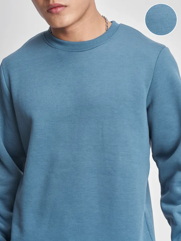 Highlander Men Blue Round Neck Pullover Sweatshirt